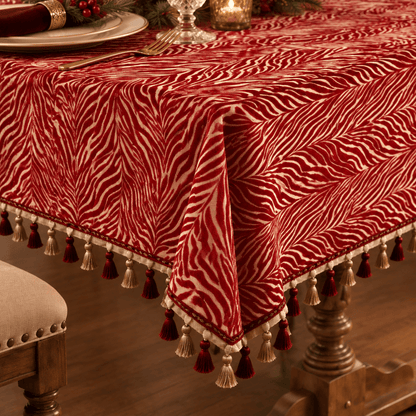 Red Zebra Stripe Tassel Christmas Tablecloth - image 2