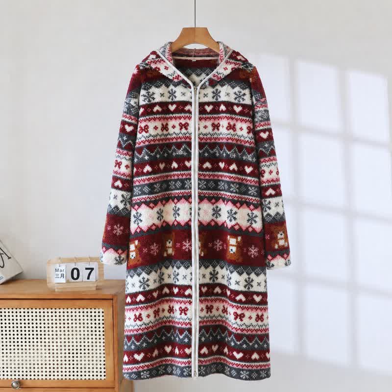 Christmas Snowflake & Bear Zip Hooded Fleece Robe - image 0