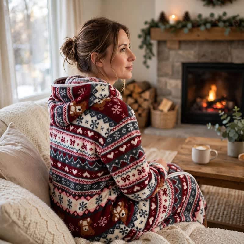 Christmas Snowflake & Bear Zip Hooded Fleece Robe - image 2