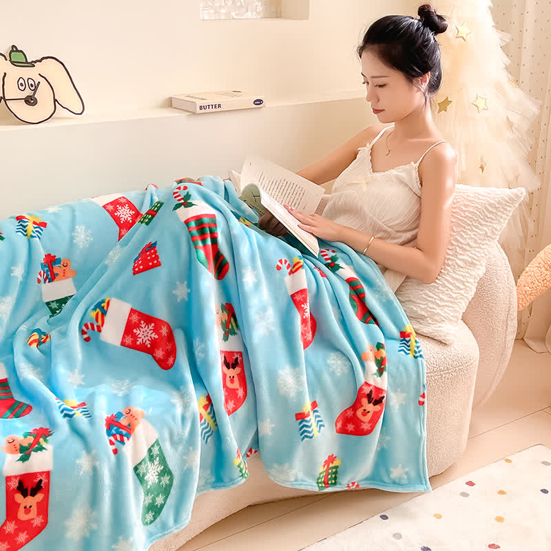 Blue Christmas Stocking Snowflake Throw Blanket - image 4