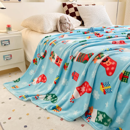 Blue Christmas Stocking Snowflake Throw Blanket - Blue - 79" x 91" - image 0
