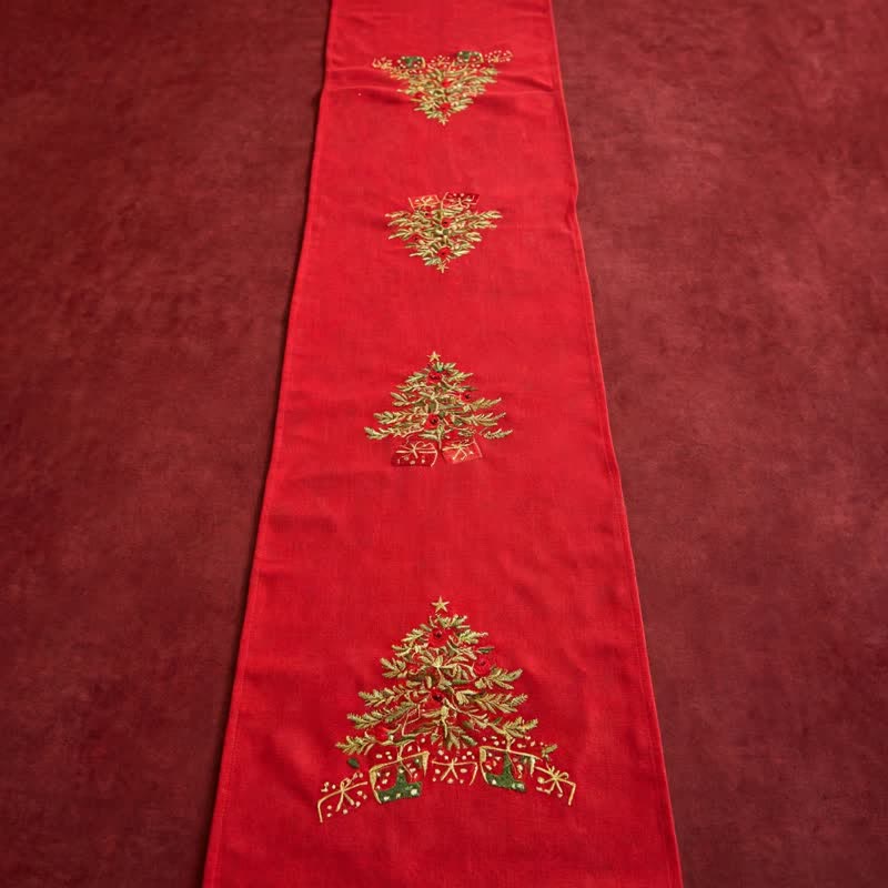 Red Embroidered Christmas Tree Table Runner - image 4