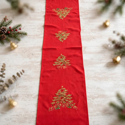 Red Embroidered Christmas Tree Table Runner - image 3