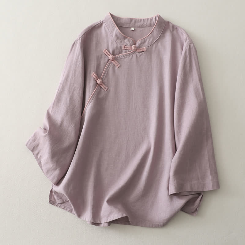 Classic Mandarin Collar Relaxed Lounge Top - Purple - 2XL - image 1