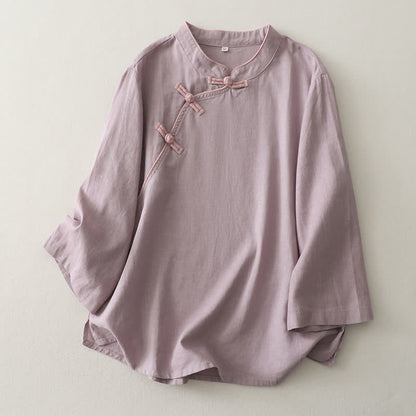 Classic Mandarin Collar Relaxed Lounge Top - Purple - 2XL - image 1