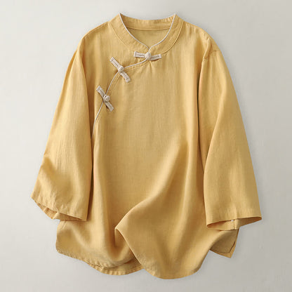 Classic Mandarin Collar Relaxed Lounge Top - Yellow - 2XL - image 6