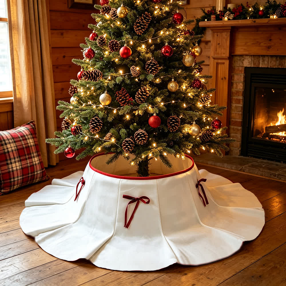 Velvet Christmas Tree Collar with Petal Skirt - White - 4PCS - 37" Base x 16" Top x 8"H - image 4