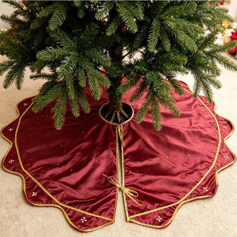 Burgundy Velvet Flower Petal Christmas Tree Skirt - 4PCS - 48" - image 0