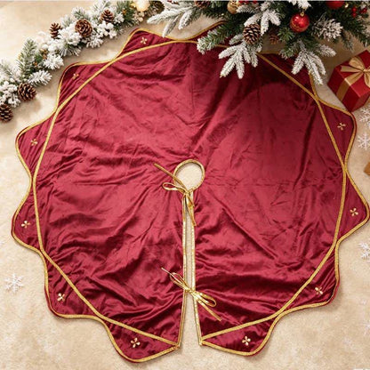 Burgundy Velvet Flower Petal Christmas Tree Skirt - image 1