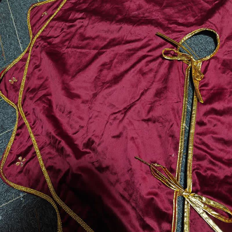Burgundy Velvet Flower Petal Christmas Tree Skirt - image 4