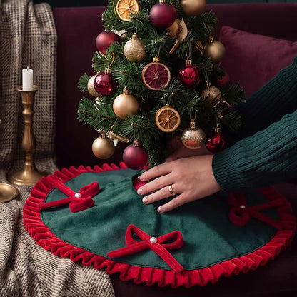Christmas Tree Skirt with Pearl Bow Accents - image 8