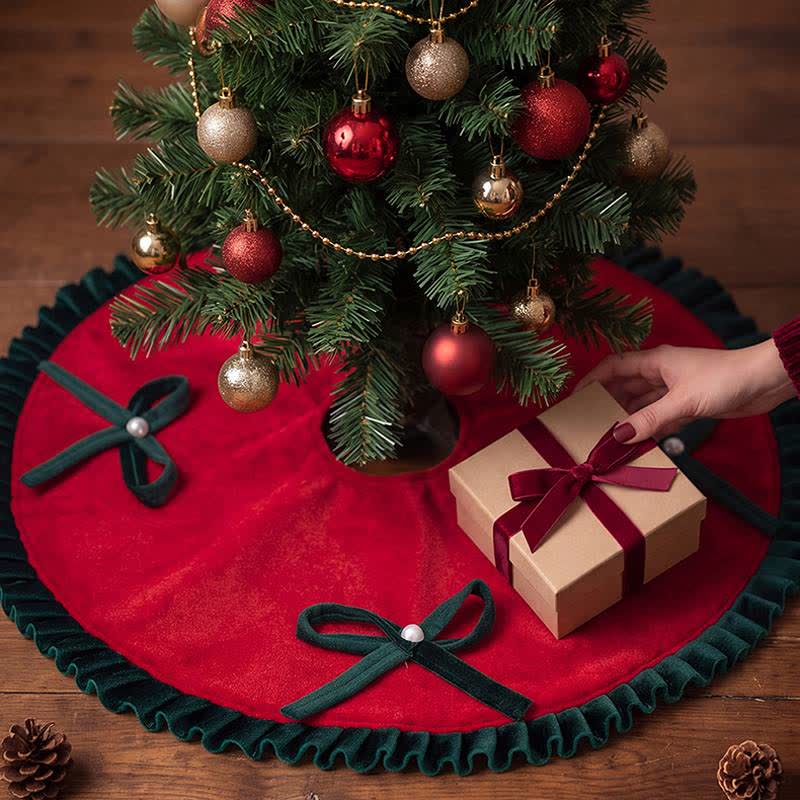 Christmas Tree Skirt with Pearl Bow Accents - image 2
