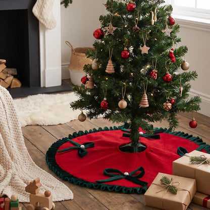 Christmas Tree Skirt with Pearl Bow Accents - image 3