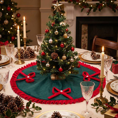 Christmas Tree Skirt with Pearl Bow Accents - Green - 6PCS - 19" - image 7