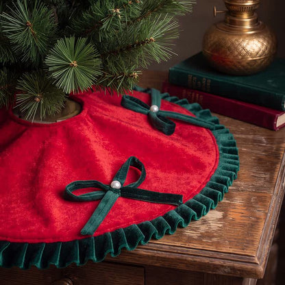 Christmas Tree Skirt with Pearl Bow Accents - image 4