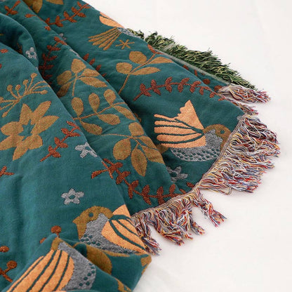 Ownkoti Boho Breathable Flower Bird Reversible Blanket