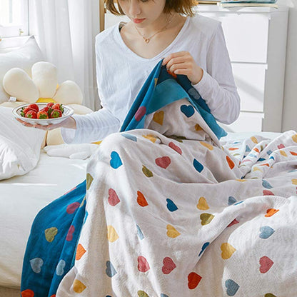 Colorful Hearts Cotton Gauze Reversible Quilt