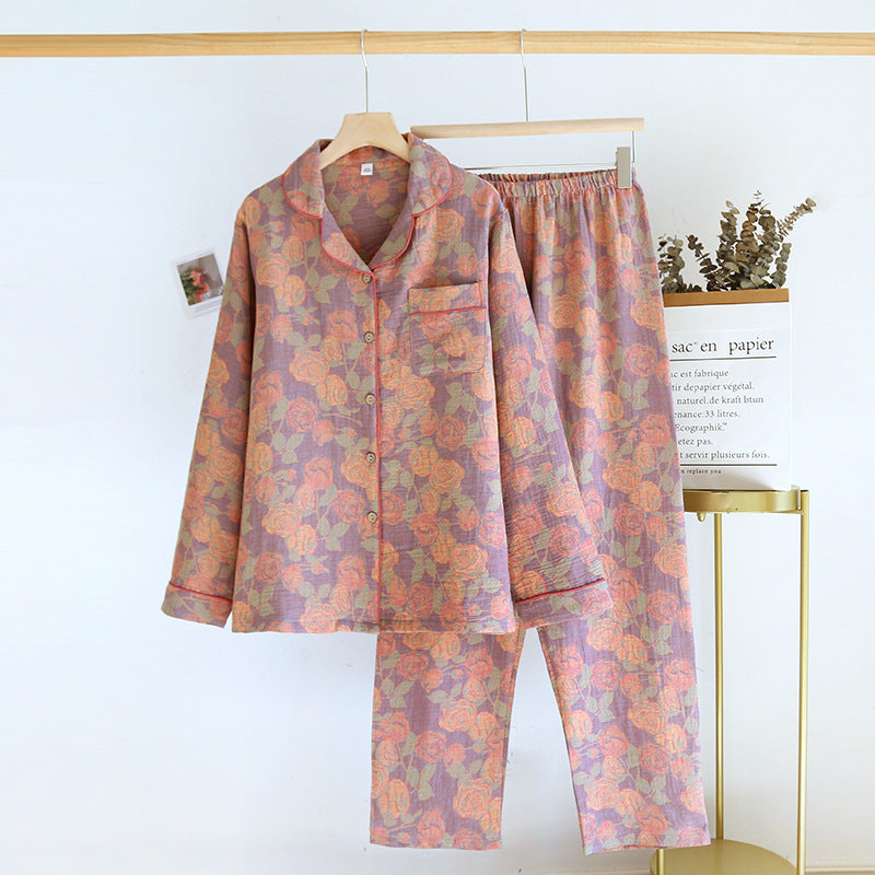 Rose Long Sleeves Cotton Pajama Set