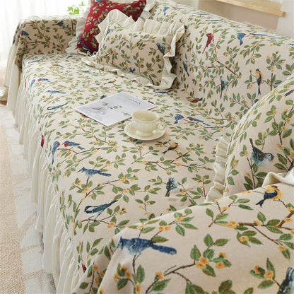 Rural Style Bird & Floral Soft Sofa Cover