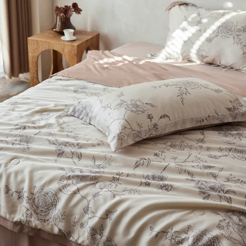 Floral Rose Lyocell Fiber Breathable Bedding