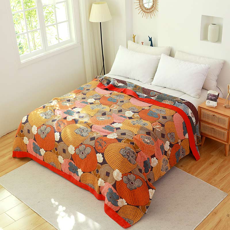 Colorful Persimmon Cotton Gauze Reversible Quilt - Quilt with 2pcs Pillowcases - Full - image 0