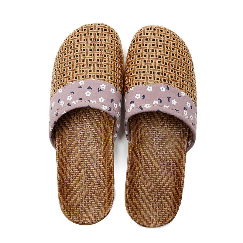 Simple Floral Pattern Cooling Flax Slippers