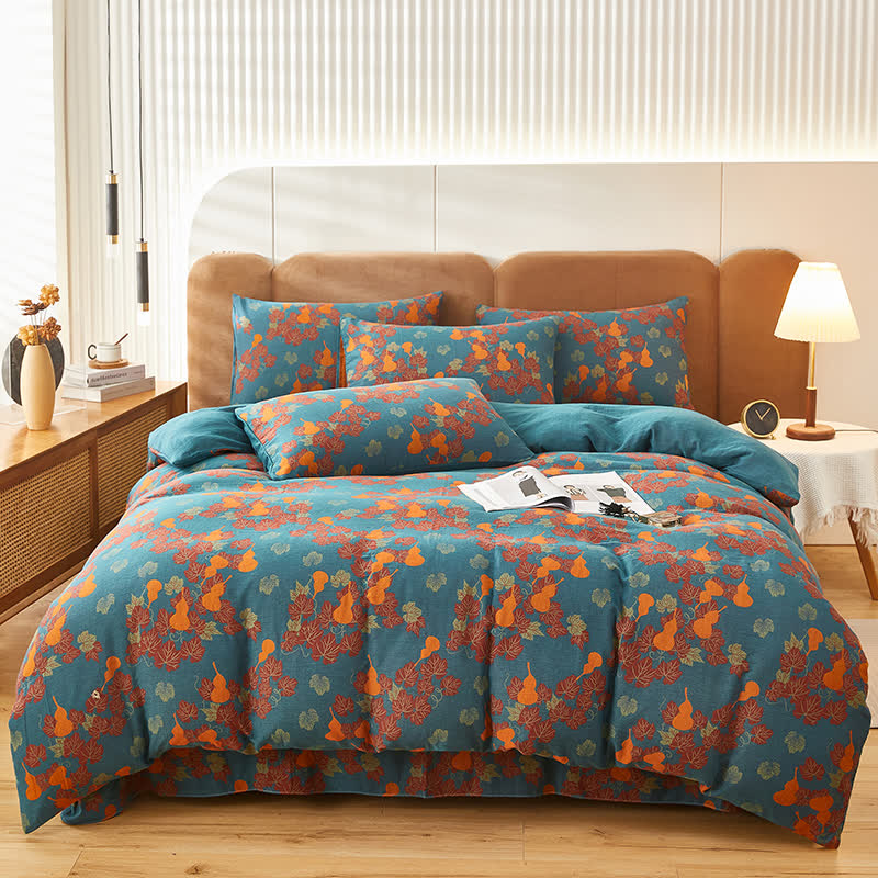 Gourd & Leaf Print Cotton Bedding Sets (4PCS)