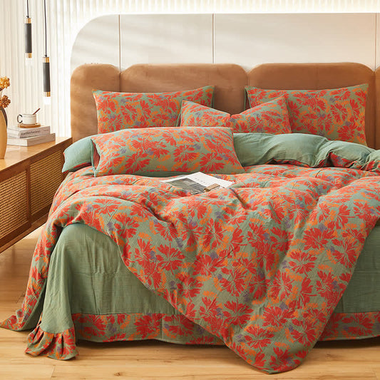 Leaf Pattern Duvet Cover Bedsheet & Pillowcases (4PCS)