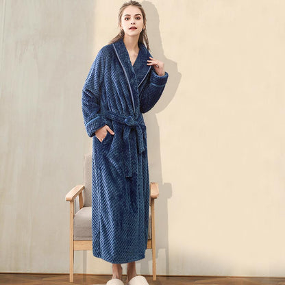 Ownkoti Puffy Fleece Pajama Long Bathrobe - Navy - Women: 3XL - image 20