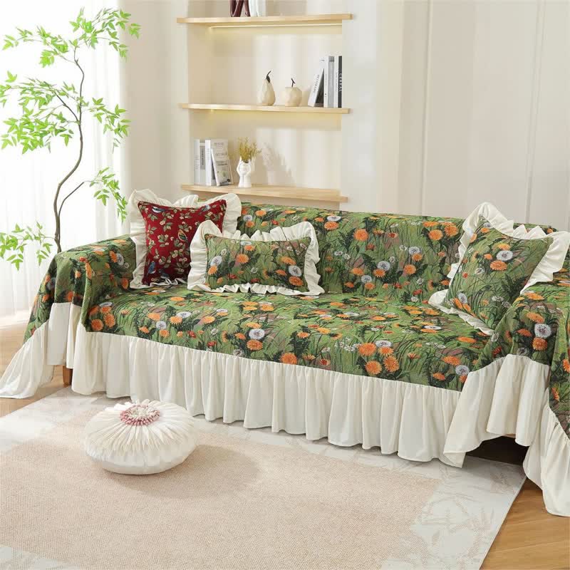 Rural Dandelion Ruffled Sofa Cover