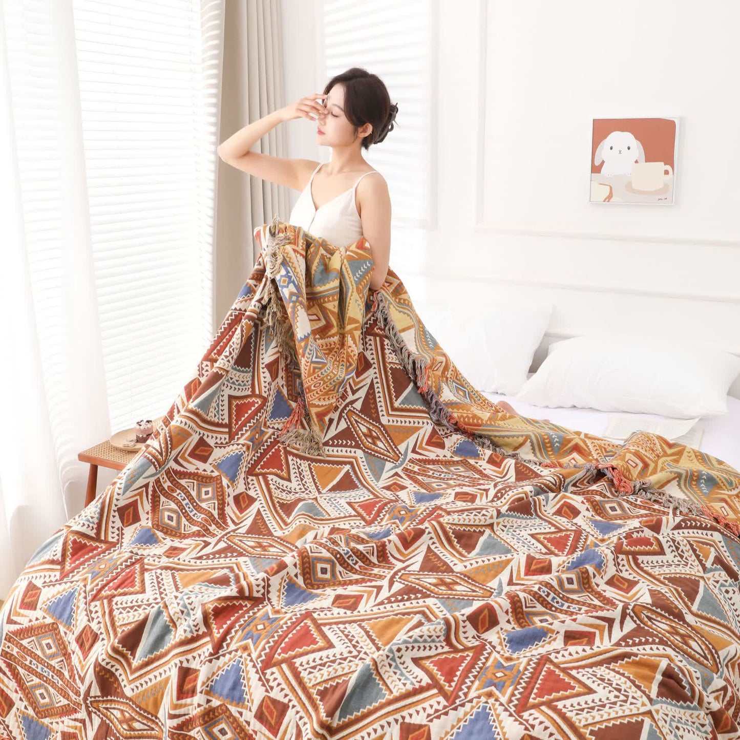 Retro Triangle Tassel Cotton Gauze Quilt