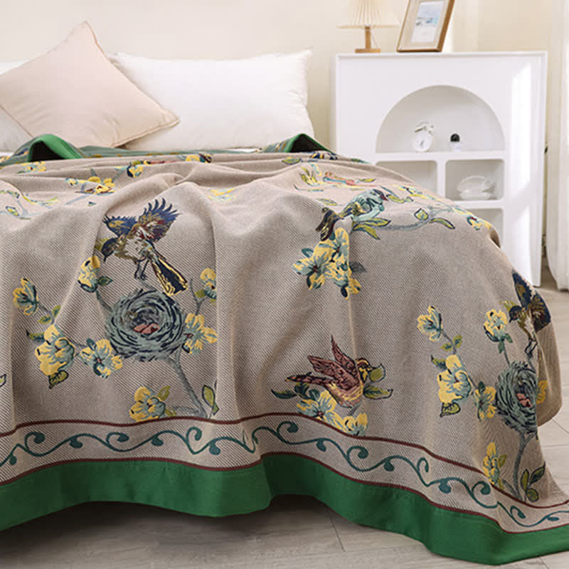 Floral & Bird Cotton Gauze Towel Quilt