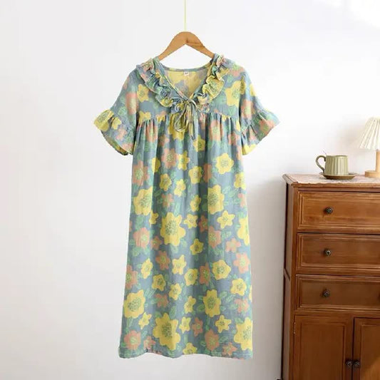 Cute Floral Pure Cotton Breathable Nightgown