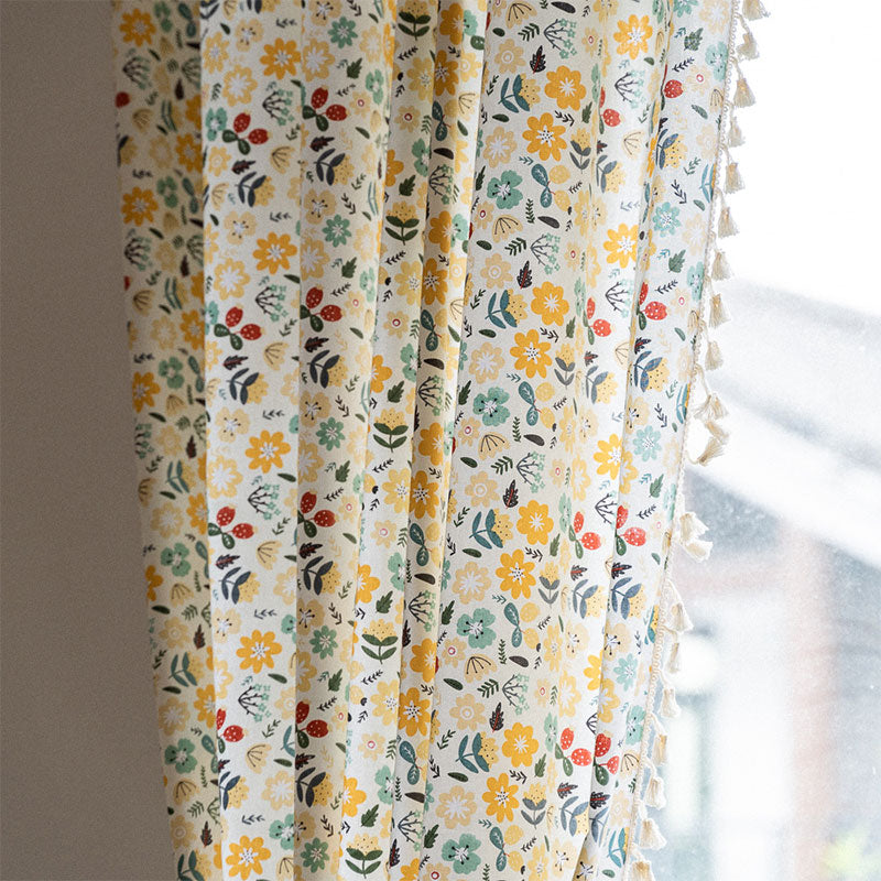 Yellow Flower Tassel Light Filtering Curtain