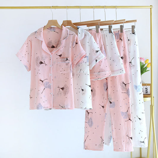 Ginkgo Leaf Cotton Gauze Pajama Set(3PCS)