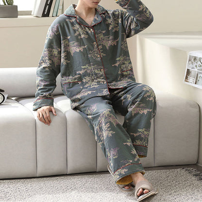 Plant Print Cotton Gauze Loungewear Set