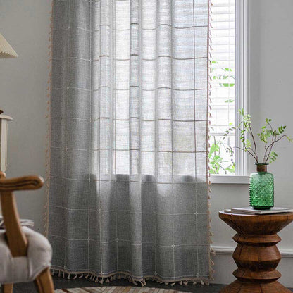 Tassel Plaid Curtain Semi Blackout Drapes