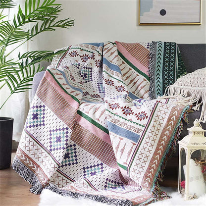 Ownkoti Bohemian Reversible Colorful Print Tassel Blanket