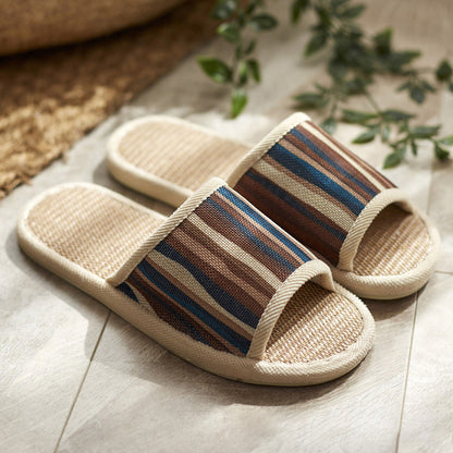 Colorful Striped Open Toe Flax Slippers