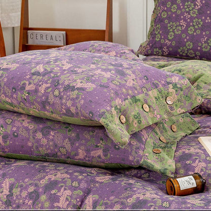 Boho Flower Purple Cotton Bedding Sets(4PCS)