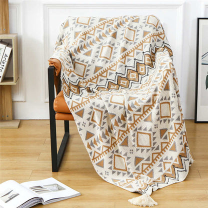 Ownkoti Cozy Shape Pattern Tassel Knitted Blanket