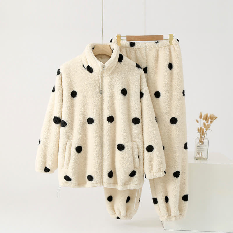 Polka Dot Long Sleeve Fleece Pajama Set