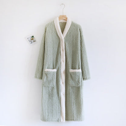 V-neck Wheat Ears Fleece Nightgown