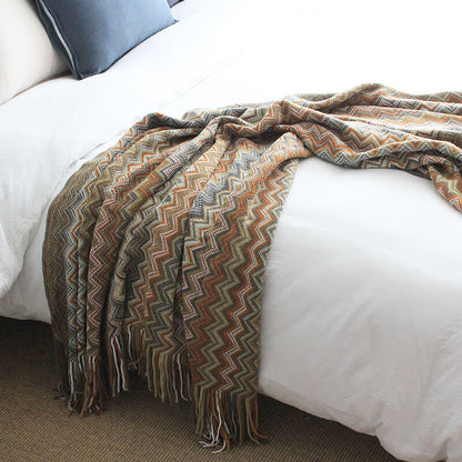 Ownkoti Cozy Colorful Striped Tassel Blanket