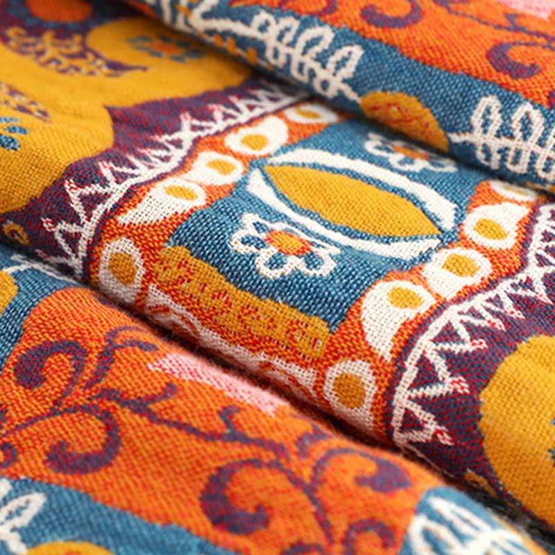 Boho Cotton Orange Reversible Sofa Blanket