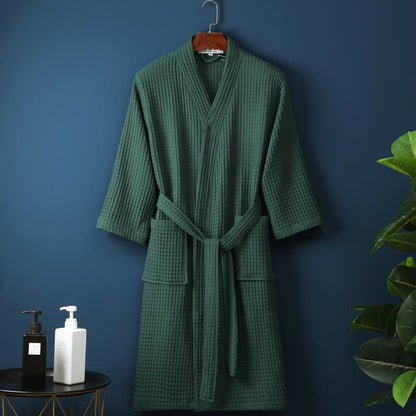 Simple Solid Color Cotton V-neck Bathrobe