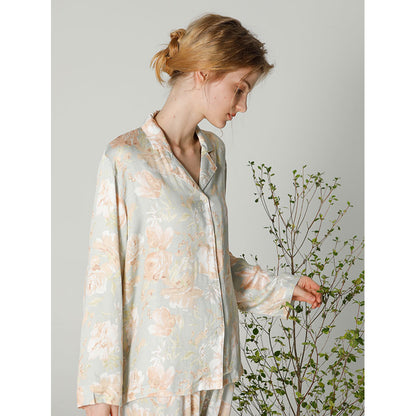 Ownkoti Vintage Floral Long Sleeve V-Neck Loungewear