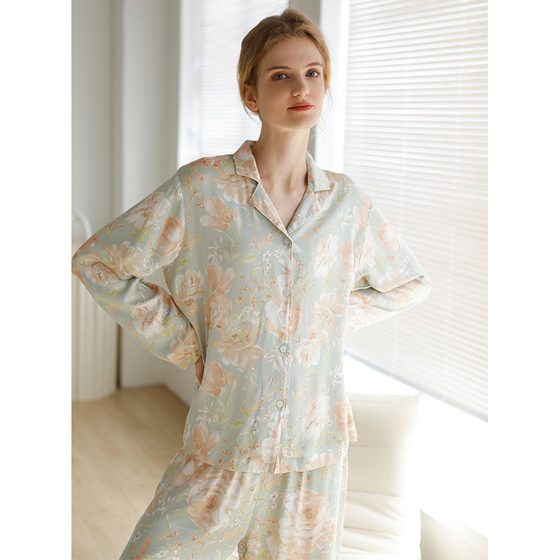 Ownkoti Vintage Floral Long Sleeve V-Neck Loungewear