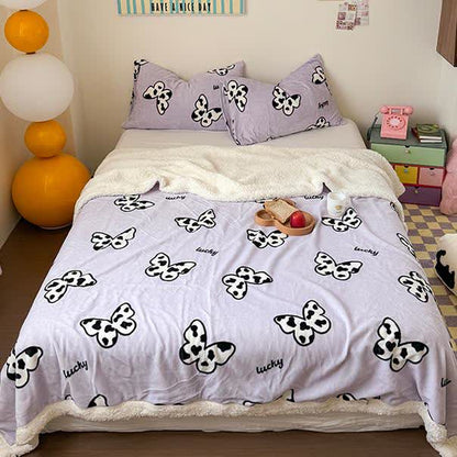 Cute Butterfly Sherpa Duvet Cover Blanket