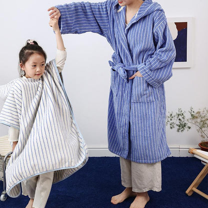 Pure Cotton Striped Hooded Cape Bathrobe